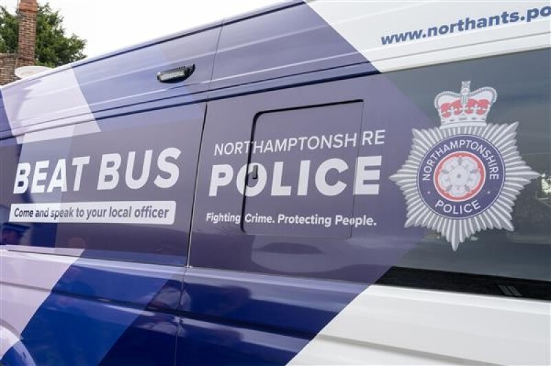 Close up of the side of the Northamptonshire Police Beat Bus