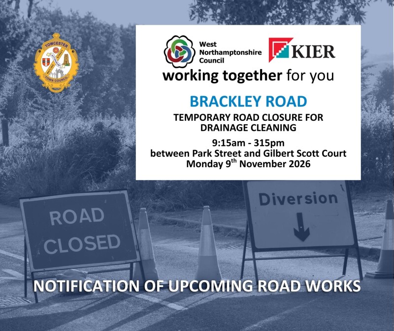Background image shows road closure sign. Overlay explains the road closure details.