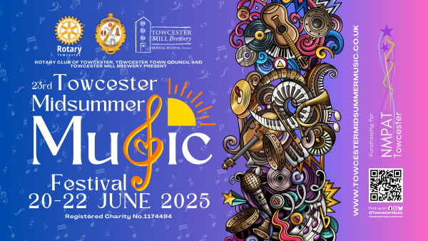 Banner promoting Towcester Midsummer Music Festival 20-22 June 2025
