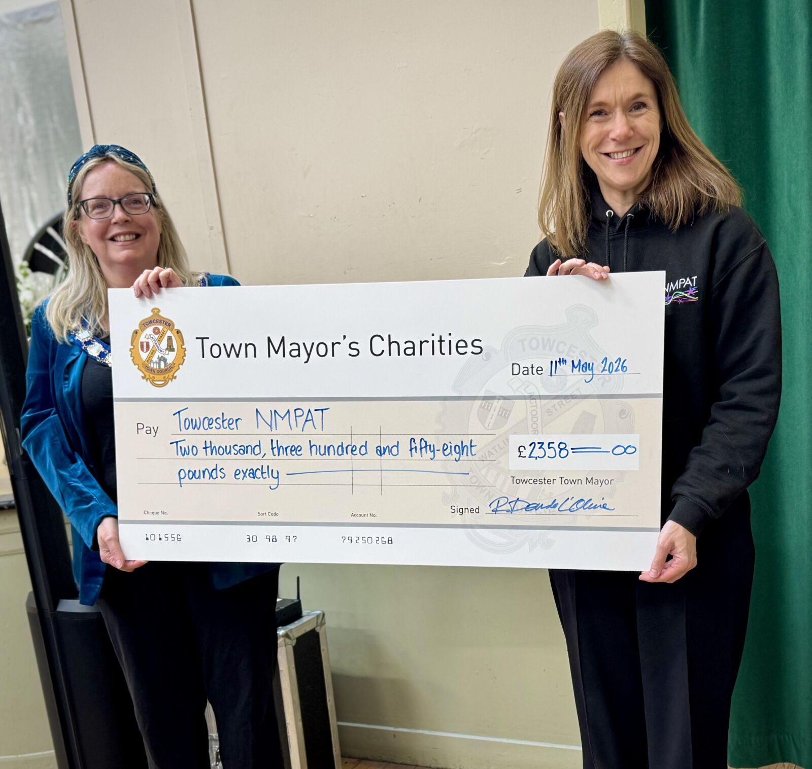 Cheque presentation to Towcester NMPAT